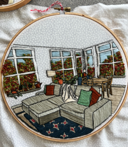 embroidery hoop of the internal view of an apartment 